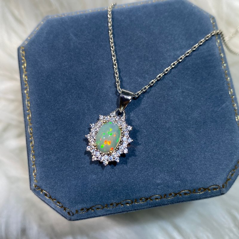 Natural opal classic 0.67 carat sterling silver customized necklace is the first choice for gift giving with elegant temperament - สร้อยคอ - เครื่องเพชรพลอย 