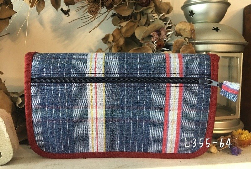 Blue Striped Denim Long Clip - กระเป๋าสตางค์ - ผ้าฝ้าย/ผ้าลินิน 