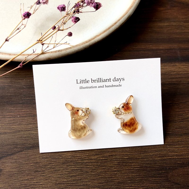 Rabbit earring Winter Spring Cute Animal Rabbit Clip-On White Day - Earrings & Clip-ons - Plastic Brown