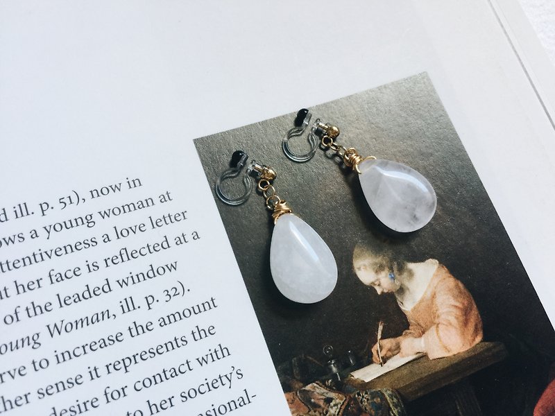 Enko | Adventures of Helimount Map Black Tourmaline White Crystal 14K Gold Earrings Ear Pins Clip-On