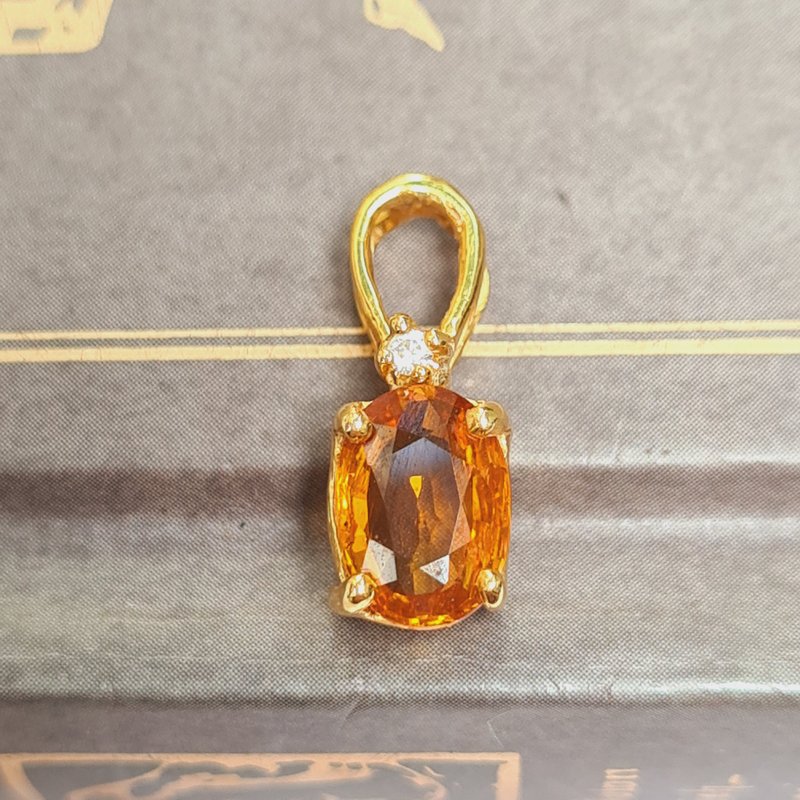 天然高級黃色藍寶石 純銀鍍18K 金吊墜包括泰國實驗室的寶石證書 - 項鍊 - 寶石 金色