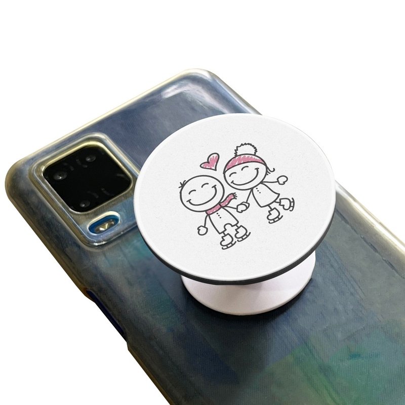 Wedding Day Round Phone Socket Pink White Couple Snowmen Customization Gift - ที่ตั้งมือถือ - พลาสติก หลากหลายสี