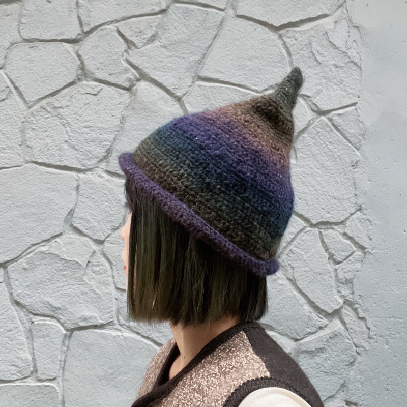 Forest Elf Hat I Gradient Wool I Green Purple Coffee - หมวก - วัสดุอื่นๆ สีเขียว