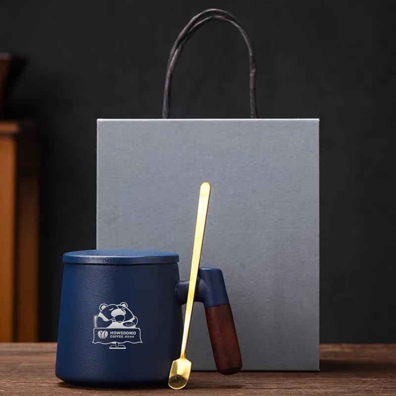 【好事多磨】DOMO熊陶瓷咖啡杯禮盒-磨砂藍380ml - 咖啡杯/馬克杯 - 瓷 藍色