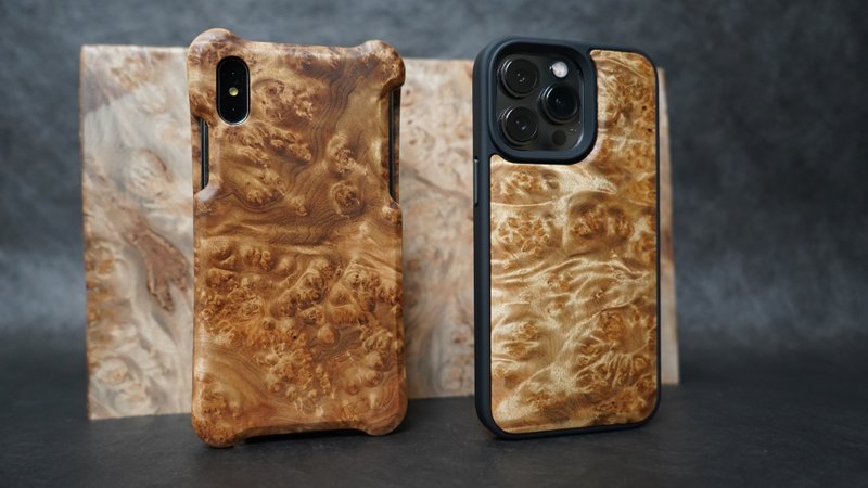 iPhone 系列 黃金樟樹瘤 實木木殼與防摔木殼 - 手機殼/手機套 - 木頭 黃色