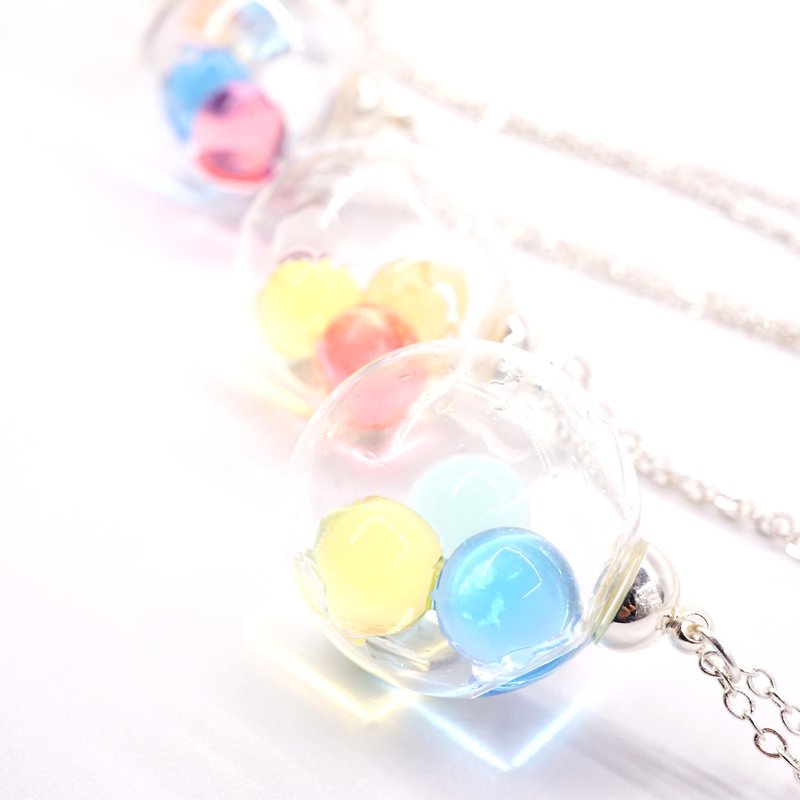A Handmade 三色果凍珠玻璃球頸鏈 - 頸圈項鍊 - 玻璃 