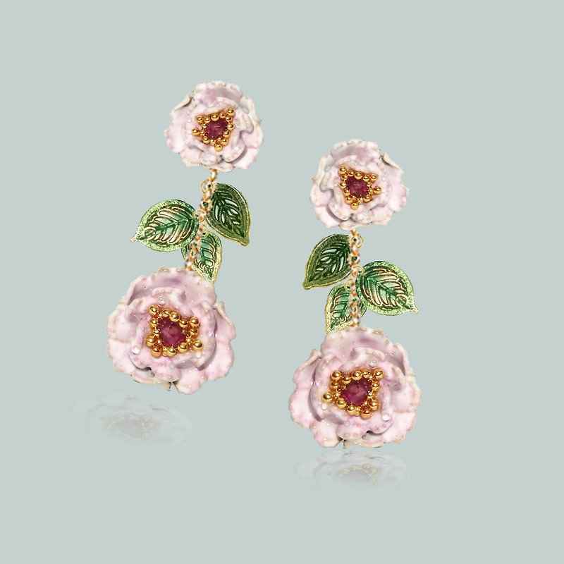 Ava Ollie Collection: Lotus Pink Peony Flower Earrings - Earrings & Clip-ons - Enamel Pink