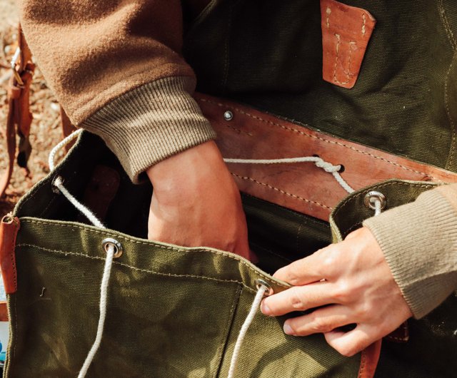 Romanian Military Canvas Backpack with Leather Straps