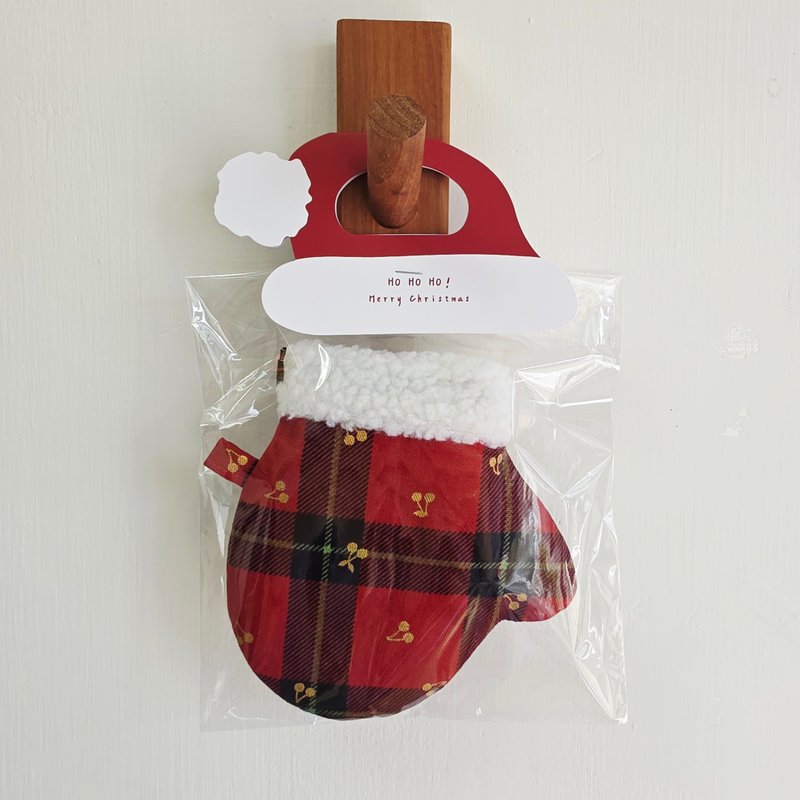 溫柔聖誕・格紋手套口金包 - 零錢包/小錢包 - 棉．麻 藍色