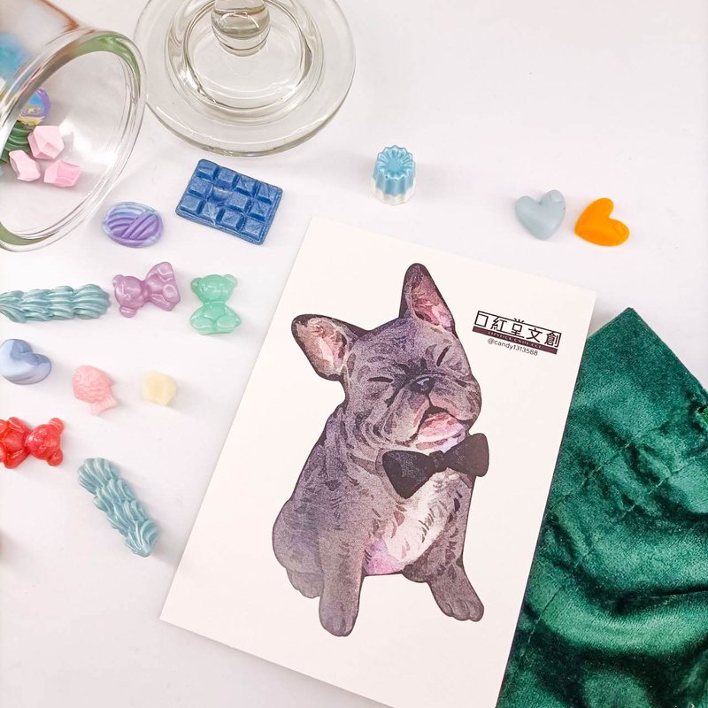 KR474_口紅堂明信片_法國鬥牛犬12_candy1313588 postcard - 卡片/明信片 - 紙 多色