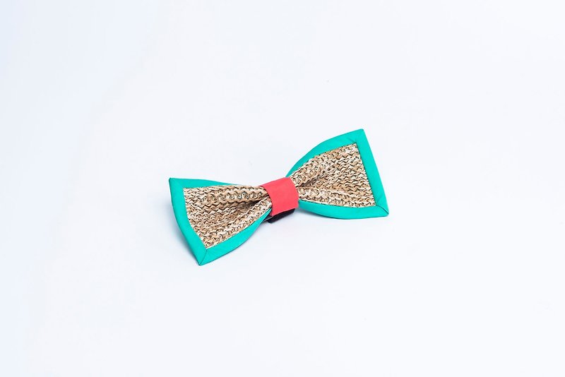 Pet bow tie Orange Blinks straw woven green piping special bow tie for pets S/L - อื่นๆ - ผ้าฝ้าย/ผ้าลินิน 
