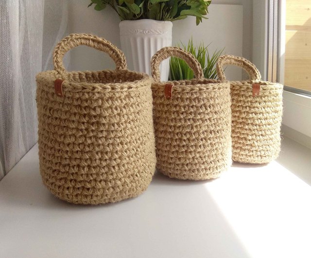 Hanging Wall Baskets, Vegetable Baskets, Jute Hanging Fruit Baskets, Rustic  Baskets Set, Storage Baskets, Jute Kitchen Baskets 