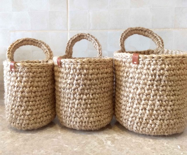 Jute Hanging Wall Baskets Kitchen Basket Rustic Baskets Set 