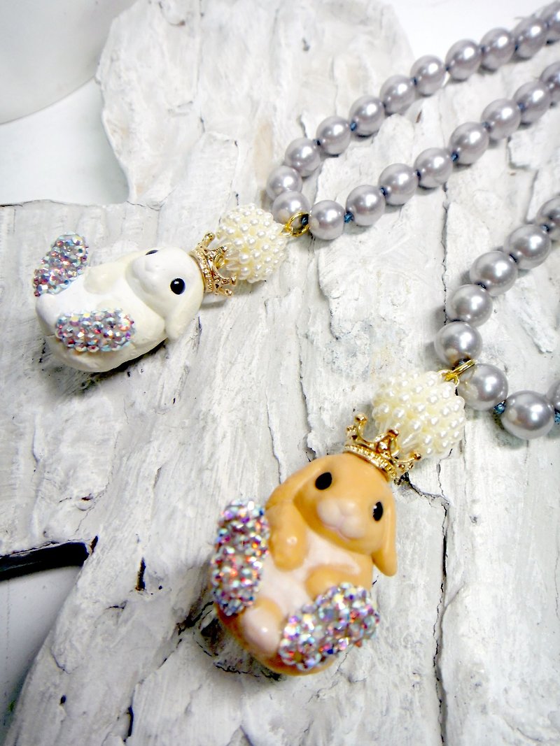 TBL White Brown Fat Rabbit Necklace Necklace Crystal Cute - Bracelets - Gemstone Silver
