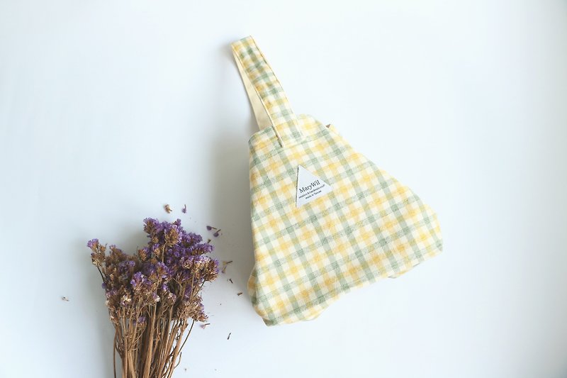 MaryWilスタイルのポータブル小さな袋 - 黄色と緑の格子縞 - トート・ハンドバッグ - 紙 多色