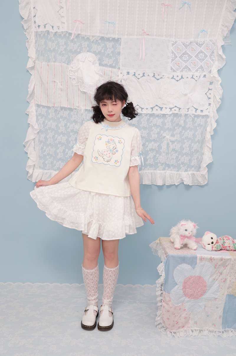 Sweet Girly Flower Embroidered Cake Dress - กระโปรง - วัสดุอื่นๆ ขาว