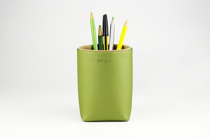 皮革帆布筆筒 桌面收納 銀綠色 - 筆筒/筆座 - 人造皮革 綠色