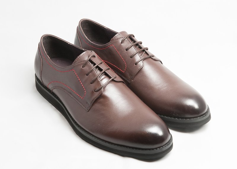Hand-painted Calfskin Plain Casual Derby Shoes Leather Shoes Men's Shoes-Brown-E2A21-89 - รองเท้าอ็อกฟอร์ดผู้ชาย - หนังแท้ สีนำ้ตาล