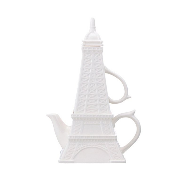 日本 sunart 杯壺組 - 艾菲爾鐵塔 - 茶壺/茶杯/茶具 - 陶 白色