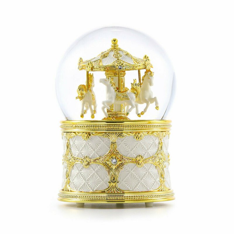 米白金珠寶風格旋轉木馬 水晶球音樂盒 - 擺飾/家飾品 - 玻璃 
