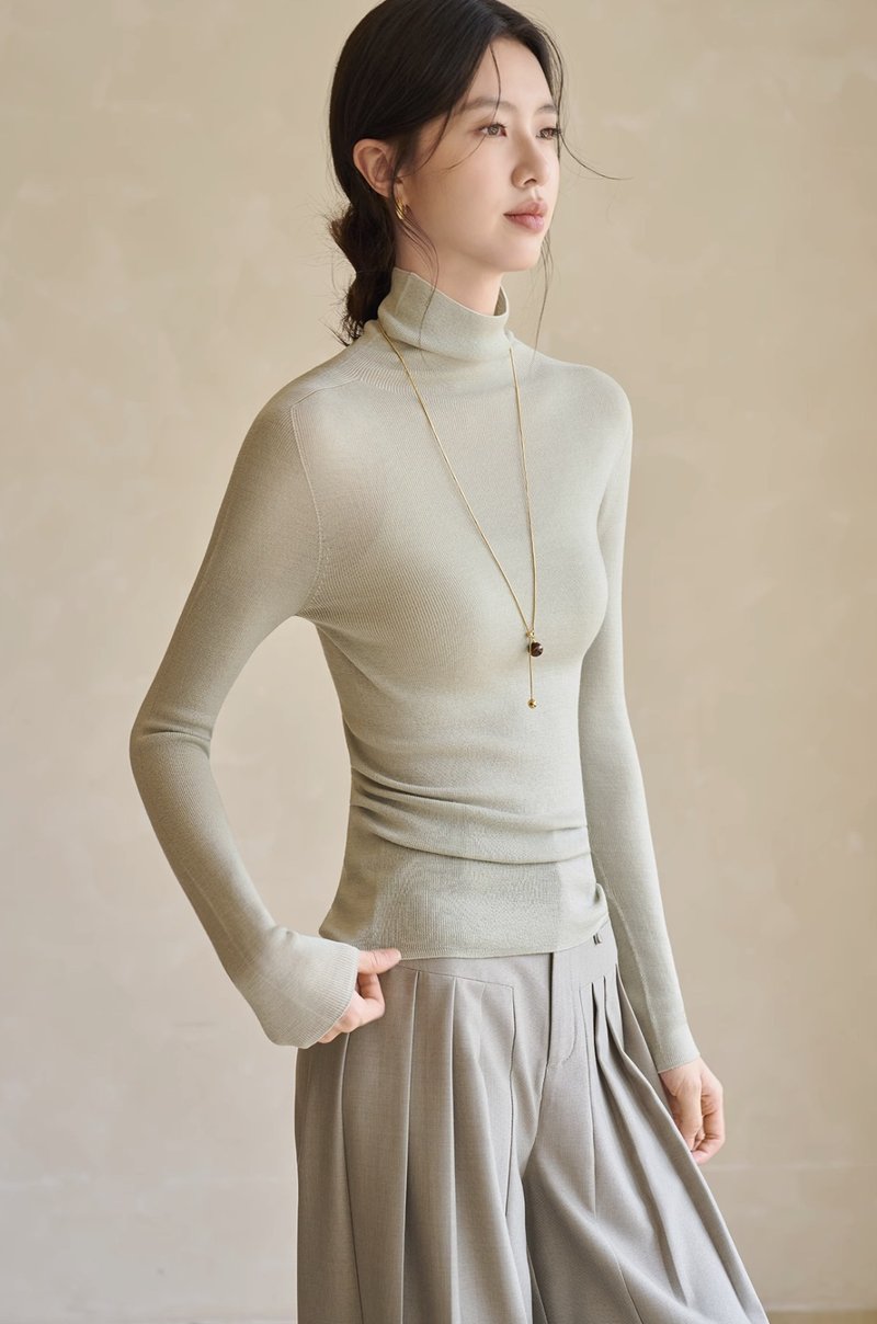 法式復古 / 無縫一體高領緊身針織上衣 / 羊毛揚子精紡 - 女毛衣/針織衫 - 其他材質 多色