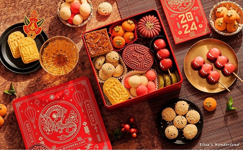 【祥龍呈瑞】龍年限定餅乾禮盒 (鐵盒封面可印製LOGO) - 手工餅乾 - 新鮮食材 紅色
