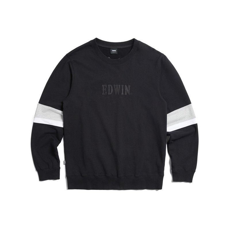 EDWIN Sleeve striped embroidered long-sleeved T-shirt - Men's (black) #Top - เสื้อยืดผู้ชาย - ผ้าฝ้าย/ผ้าลินิน สีดำ