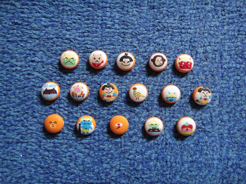 Momotaro good friend button earrings C24BT/UZ91 - ต่างหู - ผ้าฝ้าย/ผ้าลินิน สีส้ม