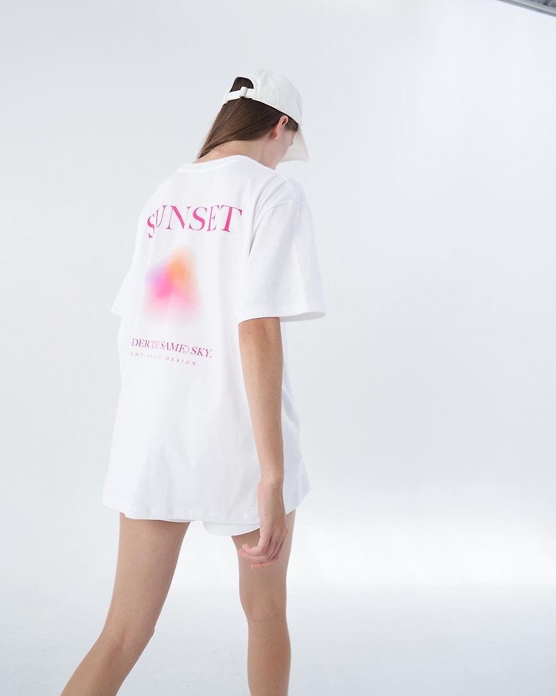 SUNSET printed oversize tee - T 恤 - 棉．麻 粉紅色
