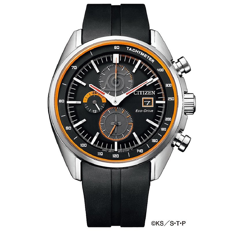 NARUTO 疾風伝 うずまきナルト エコドライブ ソーラークロノグラフ腕時計  ナルトアクリルスタンド、巾着袋、ボックス付き - 腕時計 - 金属 ブラック