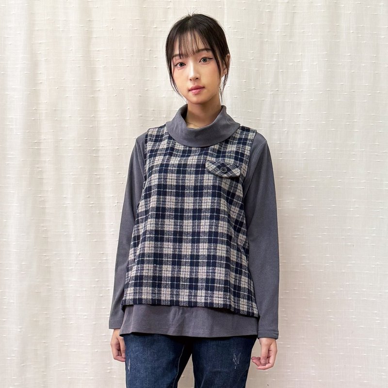 Plaid Faux Two-Piece Top - เสื้อผู้หญิง - วัสดุอื่นๆ 