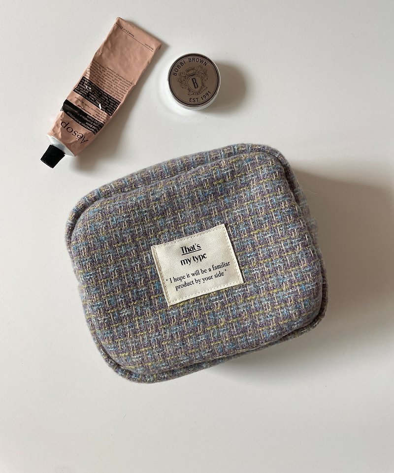 Tweed pouch brown - กระเป๋าเครื่องสำอาง - ผ้าฝ้าย/ผ้าลินิน 