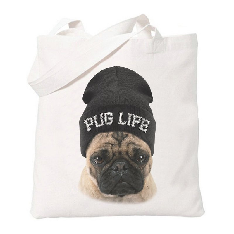 PUG LIFE tote bag - Messenger Bags & Sling Bags - Other Materials White