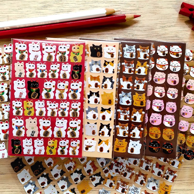 Lucky Cat Stickers & Lucky Tiger Stickers (4 Pieces Set) - สติกเกอร์ - วัสดุกันนำ้ ขาว