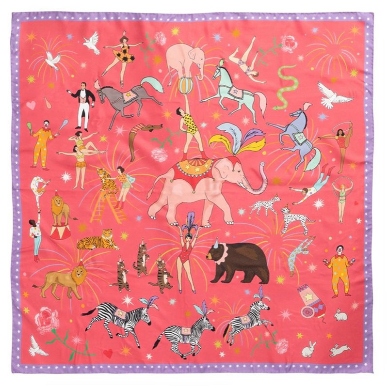 Pink circus silk scarf - ผ้าพันคอ - ผ้าไหม สึชมพู