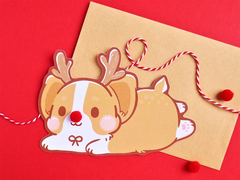 Christmas Styling Card / Keji / Red Nose Christmas Elk - การ์ด/โปสการ์ด - กระดาษ สีแดง