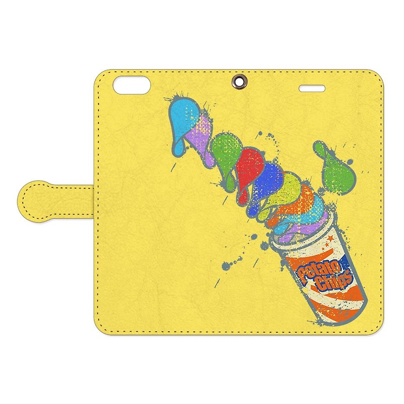 Notebook type iPhone case / Crazy Potato chips - Phone Cases - Genuine Leather Yellow