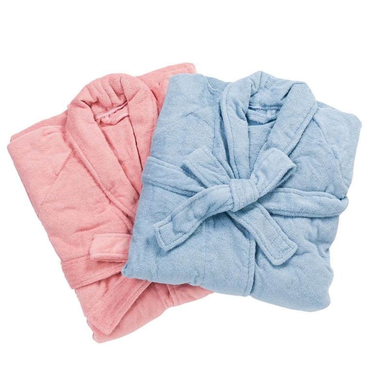 Made in Taiwan, adult lapel bathrobe (adult style), baby blue, baby pink, length 105cm - ชุดนอน/ชุดอยู่บ้าน - ผ้าฝ้าย/ผ้าลินิน 