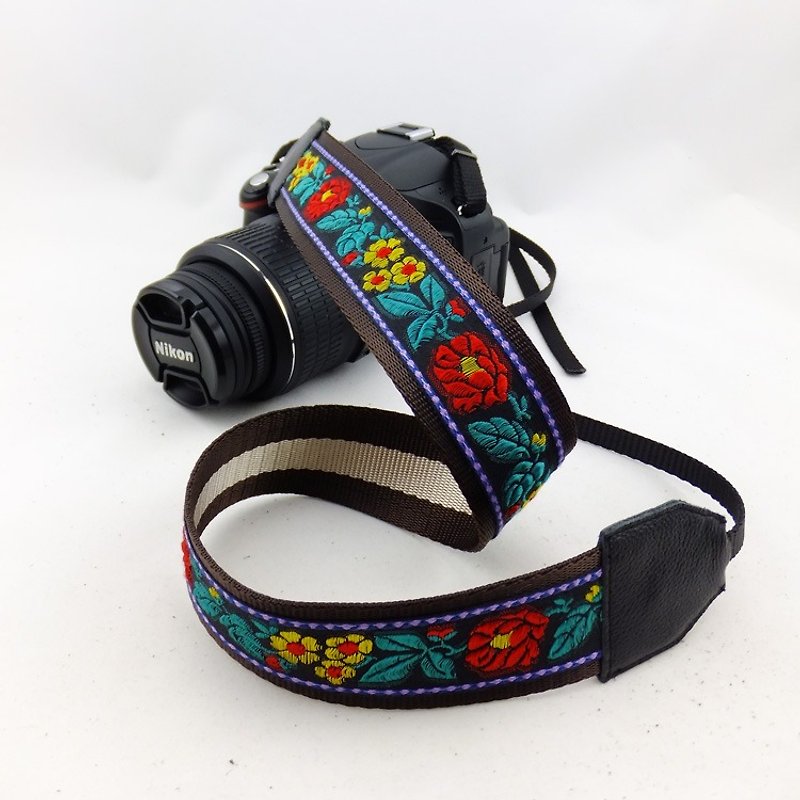相機背帶 個性客製 可印字繡字 真皮拼接 刺繡花紋 民族風058 - 相機/拍立得 - 繡線 多色