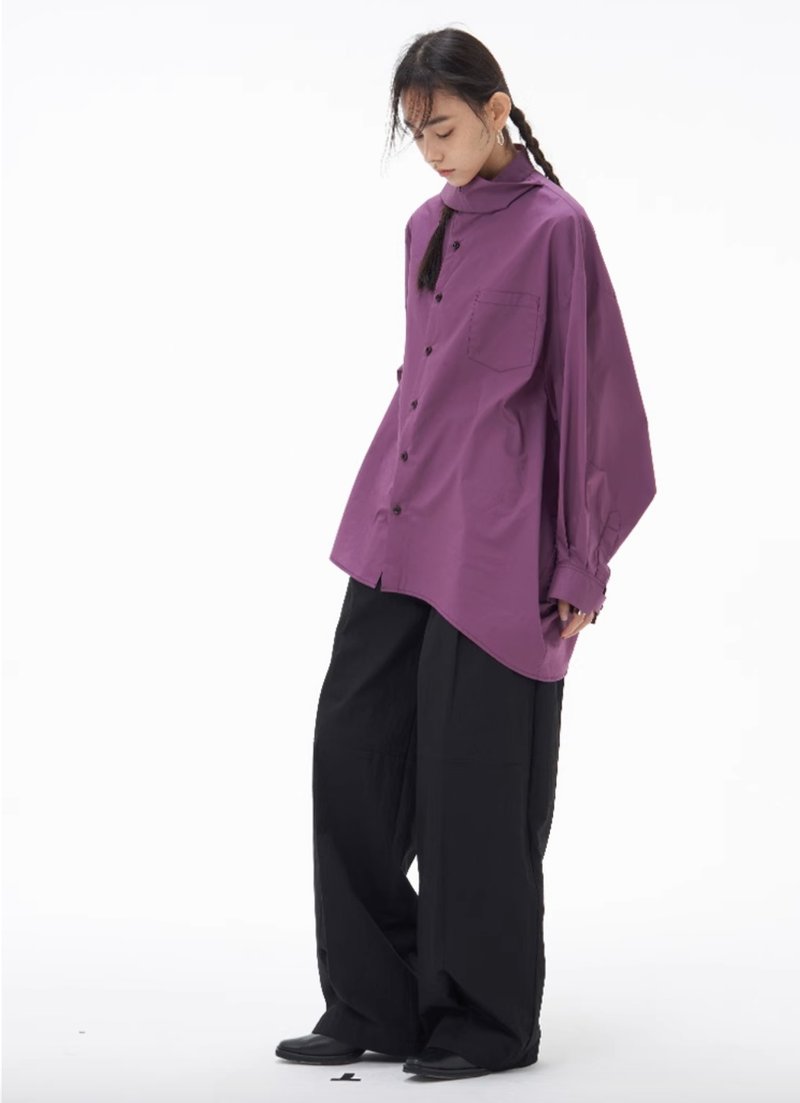 UNFETTERED Asymmetrical suit collar shirt - Women's Shirts - Cotton & Hemp Purple