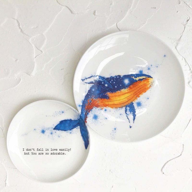 客製化-藍色海鯨骨瓷盤組 - 碟子/醬料碟 - 瓷 藍色