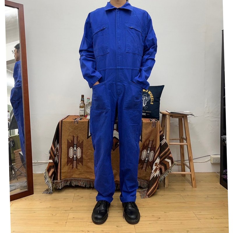 NEW PILOTE Indigo dyed jumpsuit work pants second-hand vintage - Men's Pants - Cotton & Hemp Blue