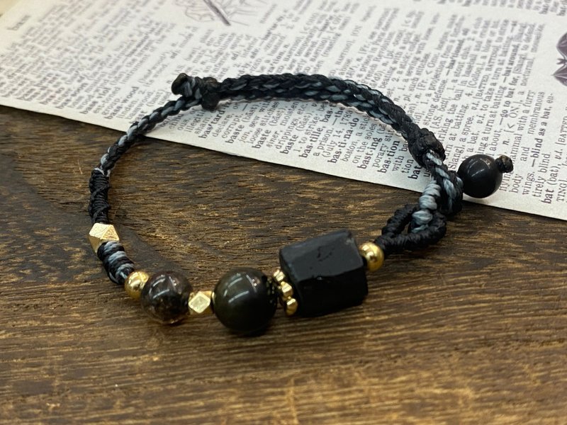 Black Bi ore obsidian silk Wax thread braided hand rope to ward off evil spirits and protect against villains - Bracelets - Copper & Brass 