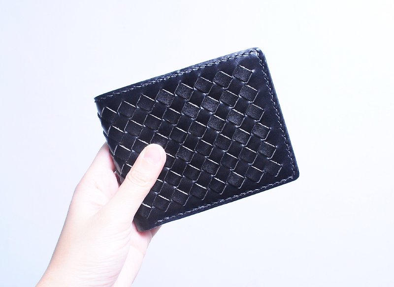 4-bit photo card woven leather good short slits interposed tanned leather material package Italy Silver packet Valentine - เครื่องหนัง - หนังแท้ สีดำ