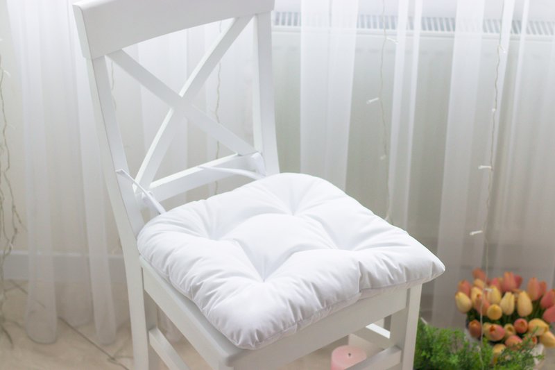 Cushions chairs, U-shape chair cushion, pads for chairs, chair cushion with ties - Pillows & Cushions - Other Materials White