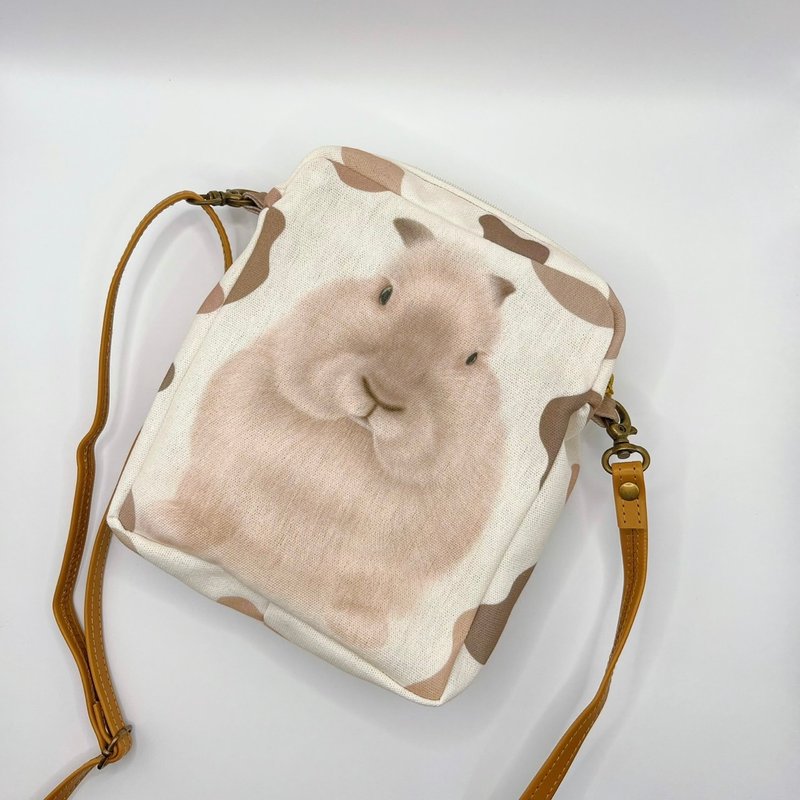 Pet Rabbit Illustration Handmade Crossbody Bag-Xinganbao Edition 250112 - Messenger Bags & Sling Bags - Polyester Khaki