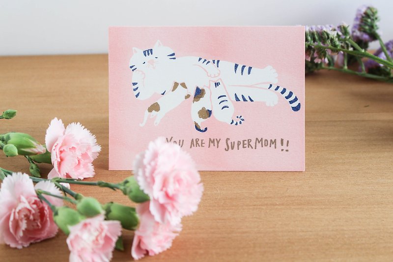 SUPERMOM 母親節卡片- 窩在一起 - 卡片/明信片 - 紙 粉紅色
