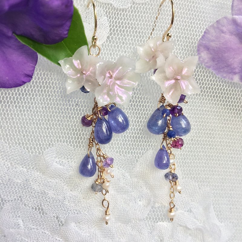 Handmade earrings purple Danquan stone flower string - Earrings & Clip-ons - Gemstone Purple