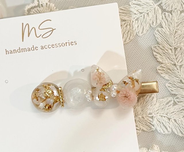 レジン ヘアゴム ローズピンク 花かんざし マトリカリア ドライ