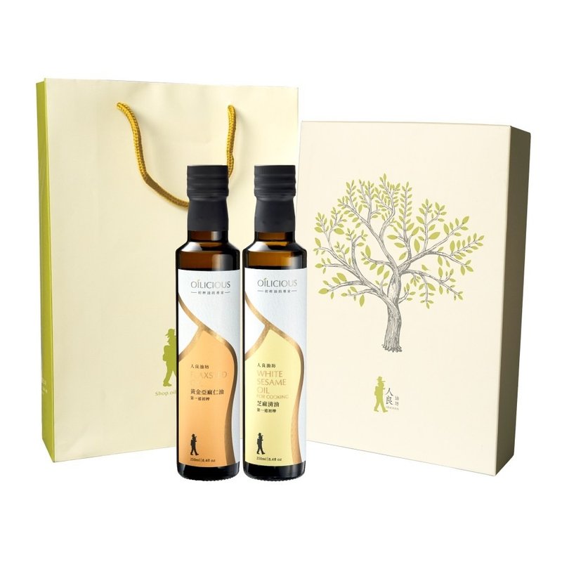 Renliang Youfang's first cold-pressed virgin oil entry-level hot-selling double gift box (linseed oil + sesame clear oil) - เครื่องปรุงรส - อาหารสด สีส้ม